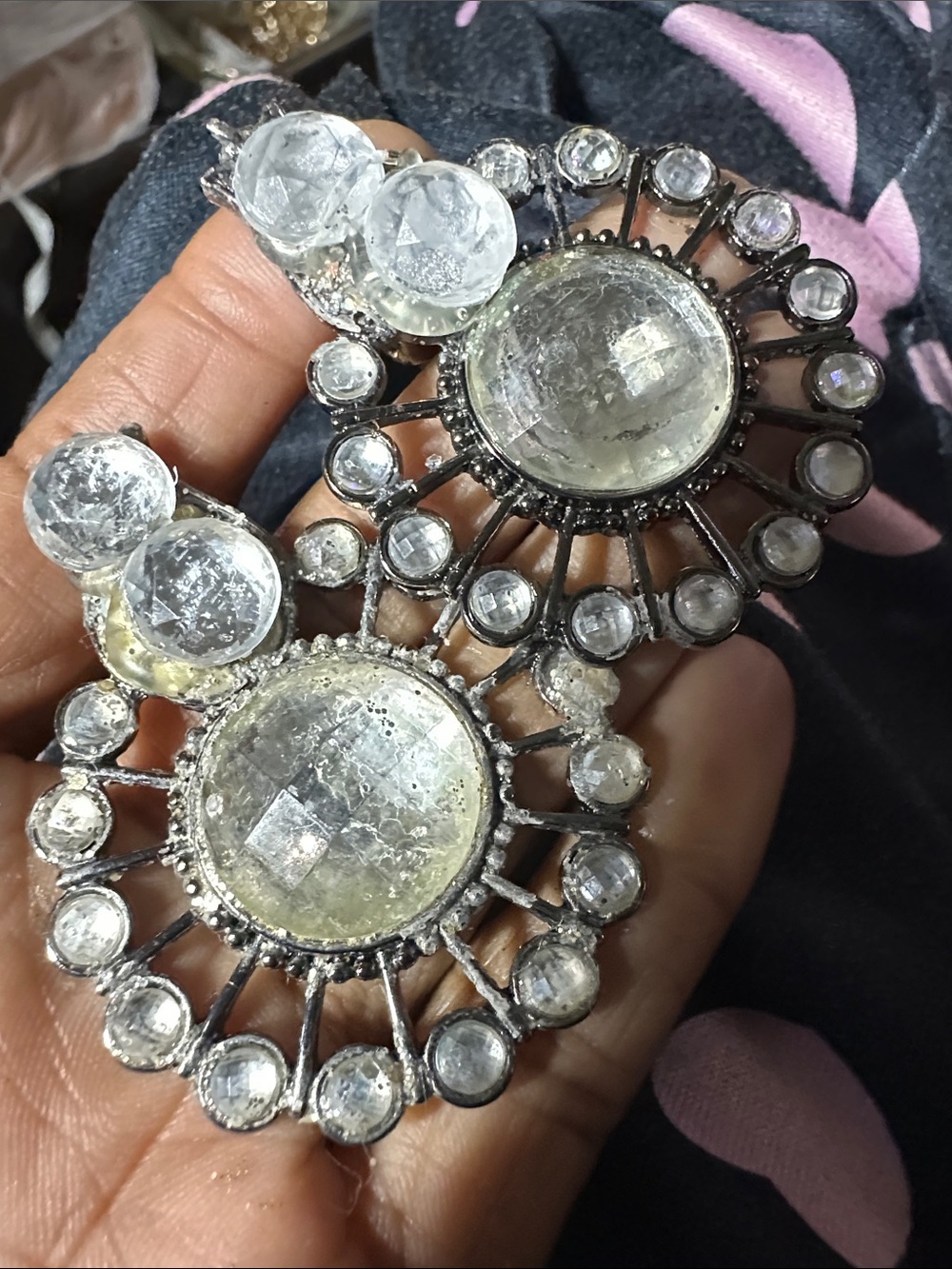 Vintage Clear Crystal Sunburst Earrings -wear/tear/alter